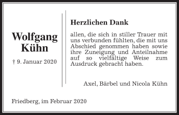 Traueranzeige von Wolfgang Kühn von Wetterauer Zeitung