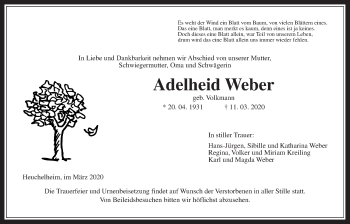 Traueranzeige von Adelheid Weber von Giessener Allgemeine, Alsfelder Allgemeine