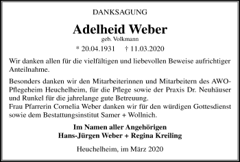 Traueranzeige von Adelheid Weber von Giessener Allgemeine, Alsfelder Allgemeine
