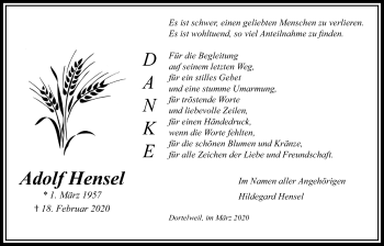 Traueranzeige von Adolf Hensel von Bad Vilbel/Karben