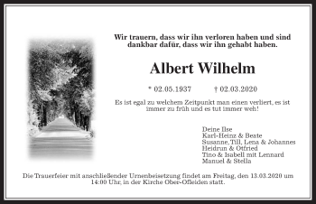 Traueranzeige von Albert Wilhelm von Alsfelder Allgemeine