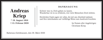 Traueranzeige von Andreas Kriep von Rabenauer Zeitung