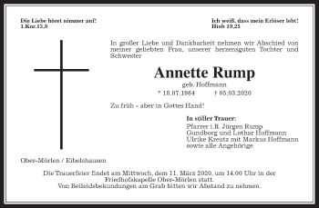 Traueranzeige von Annette Rump von Wetterauer Zeitung