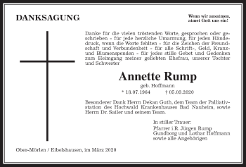 Traueranzeige von Annette Rump von Wetterauer Zeitung