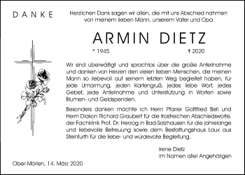 Traueranzeige von Armin Dietz von Wetterauer Zeitung