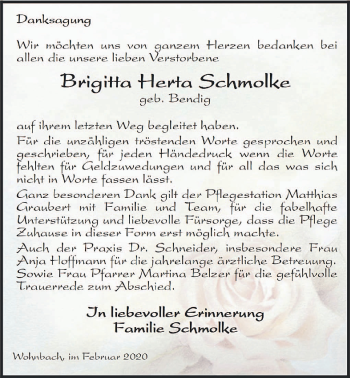 Traueranzeige von Brigitta Herta Schmolke von Wetterauer Zeitung