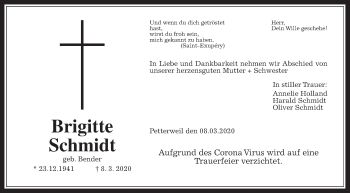 Traueranzeige von Brigitte Schmidt von Wetterauer Zeitung