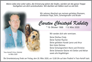 Traueranzeige von Carsten Christoph Kabelitz von Licher Wochenblatt