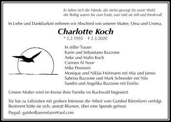 Traueranzeige von Charlotte Koch von Licher Wochenblatt