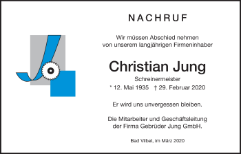 Traueranzeige von Christian Jung von Bad Vilbel/Karben