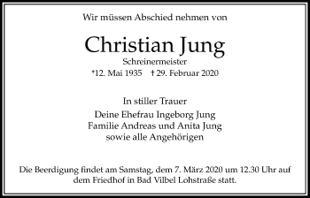 Traueranzeige von Christian Jung von Bad Vilbel/Karben