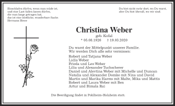 Traueranzeige von Christina Weber von Giessener Allgemeine, Alsfelder Allgemeine