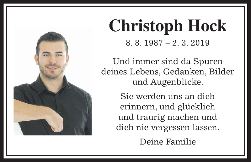  Traueranzeige für Christoph Hock vom 02.03.2020 aus Alsfelder Allgemeine