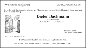 Traueranzeige von Dieter Bachmann von Wetterauer Zeitung