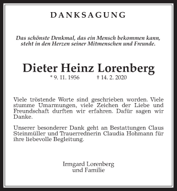 Traueranzeige von Dieter Heinz Lorenberg von Licher Wochenblatt