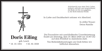 Traueranzeige von Doris Eiling von Wetterauer Zeitung