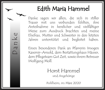 Traueranzeige von Edith Maria Hammel von Pohlheimer Nachrichten