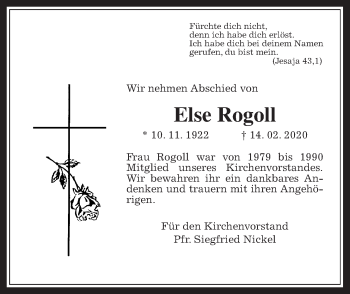 Traueranzeige von Else Rogoll von Wetterauer Zeitung