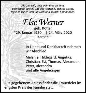 Traueranzeige von Else Werner von Wetterauer Zeitung