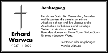Traueranzeige von Erhard Warwas von Bad Vilbel/Karben
