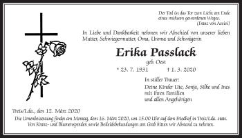 Traueranzeige von Erika Passlack von Giessener Allgemeine, Alsfelder Allgemeine