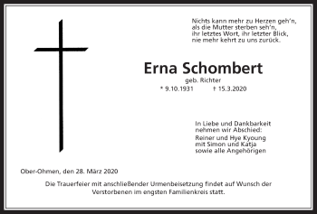 Traueranzeige von Erna Schombert von Mücker Stimme