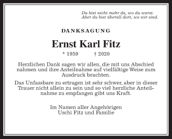 Traueranzeige von Ernst Karl Fitz von Giessener Allgemeine, Alsfelder Allgemeine