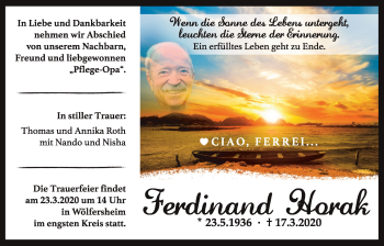 Traueranzeige von Ferdinand Horak von Wetterauer Zeitung