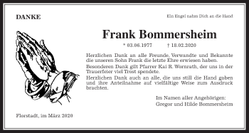 Traueranzeige von Frank Bommersheim von Wetterauer Zeitung