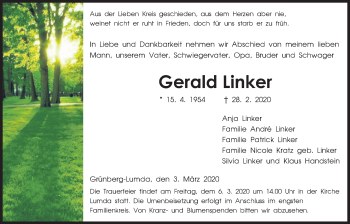 Traueranzeige von Gerald Linker von Giessener Allgemeine, Alsfelder Allgemeine