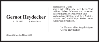 Traueranzeige von Gernot Heydecker von Wetterauer Zeitung