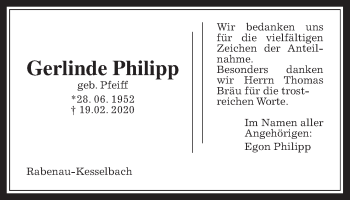 Traueranzeige von Gerlinde Philipp von Giessener Allgemeine, Alsfelder Allgemeine
