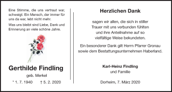 Traueranzeige von Gerthilde Findling von Wetterauer Zeitung