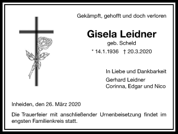 Traueranzeige von Gisela Leidner von Licher Wochenblatt