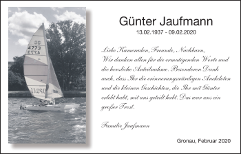 Traueranzeige von Günter Jaufmann von Bad Vilbel/Karben