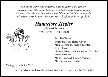 Traueranzeige von Hannelore Ziegler von Licher Wochenblatt