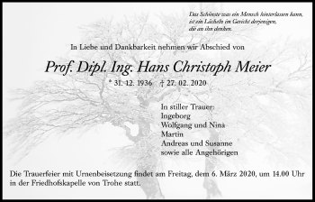 Traueranzeige von Hans Christoph Meier von Giessener Allgemeine, Alsfelder Allgemeine