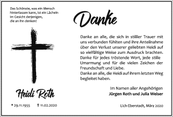 Traueranzeige von Heidi Roth von Licher Wochenblatt