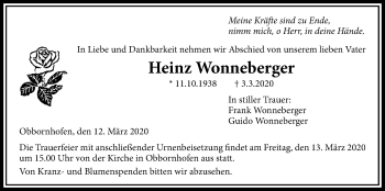 Traueranzeige von Heinz Wonneberger von Licher Wochenblatt