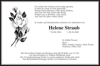 Traueranzeige von Helene Straub von Wetterauer Zeitung