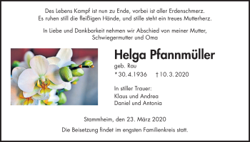 Traueranzeige von Helga Pfannmüller von Wetterauer Zeitung