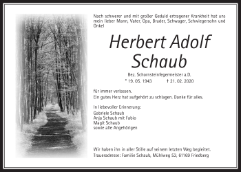 Traueranzeige von Herbert Adolf Schaub von Wetterauer Zeitung