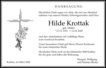 Traueranzeige von Hilde Krottak von Bad Vilbel/Karben