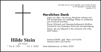 Traueranzeige von Hilde Stein von Giessener Allgemeine, Alsfelder Allgemeine