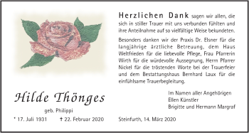Traueranzeige von Hilde Thönges von Wetterauer Zeitung