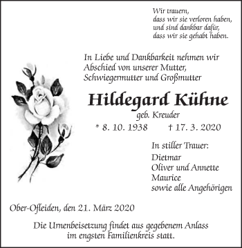 Traueranzeige von Hildegard Kühne von Wetterauer Zeitung, Alsfelder Allgemeine