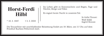 Traueranzeige von Horst-Ferdi Hilbl von Wetterauer Zeitung