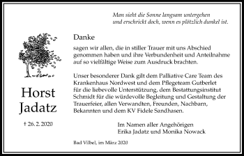 Traueranzeige von Horst Jadatz von Bad Vilbel/Karben