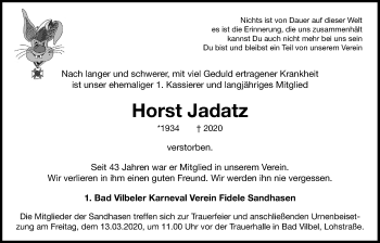 Traueranzeige von Horst Jadatz von Bad Vilbel/Karben