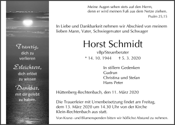 Traueranzeige von Horst Schmidt von Giessener Allgemeine, Alsfelder Allgemeine